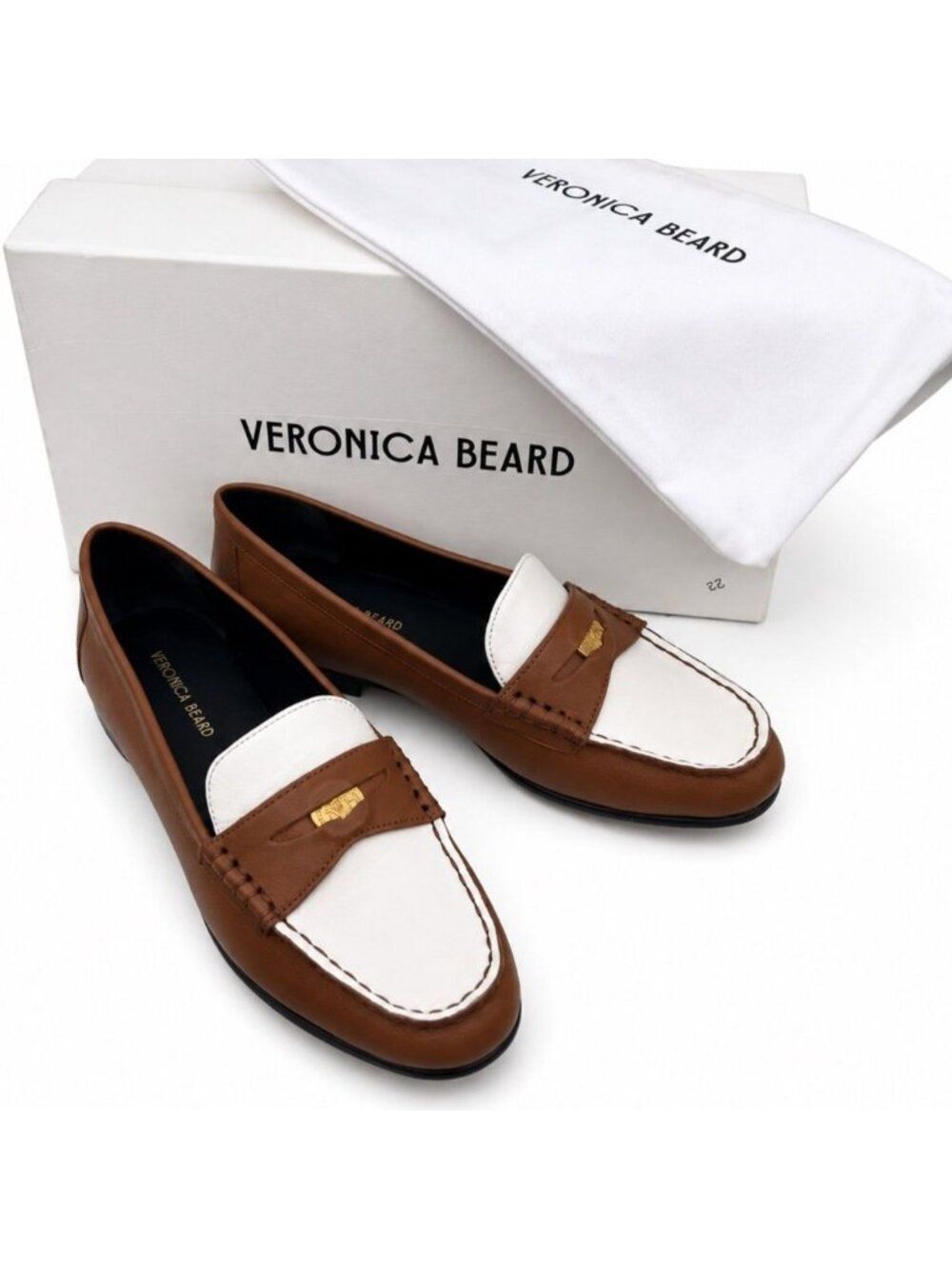 Veronica Beard $350 Penny-2 Two Tone Caramel Lily Leather Loafers Womens Size 7 - Picture 3 of 7